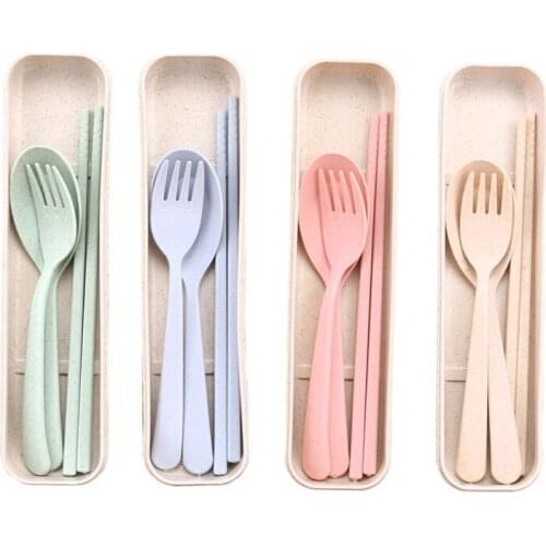 Portable Wheat Straw Spoon Fork Chopsticks Set Tableware Eco-friendly Reusable Travel Camping Cutlery Set LX6790