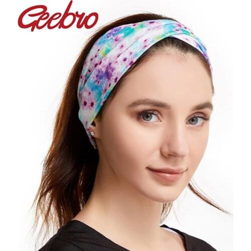 Geebro Women Flower Boho Headband Floral Prints Elastic Turban Cross Knot Hair Band Wide Stretch Girls Hairband Hair Accessories