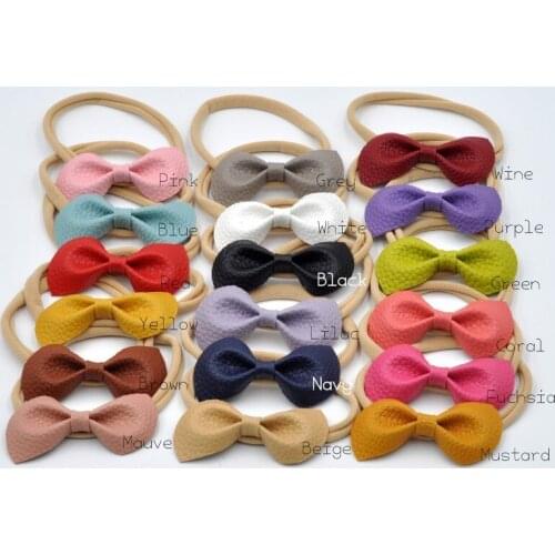 36pcs/lot 3inch Handmade Leather Bow Hair Band For Baby Soft Nylon Headband Baby Girl Hair Accessory