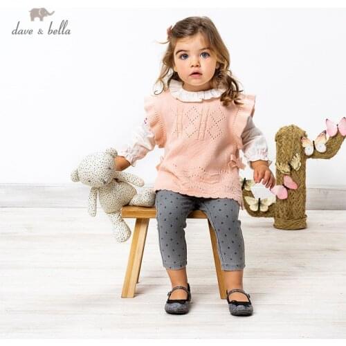 DBM16334 dave bella spring baby girls cute bow ruched knitted coat children fashion sleeveless vest