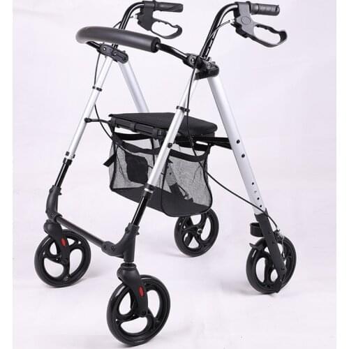 Elderly Walking Stick Trolley Four-wheel Walker Portable Foldable Rehabilitation Walker with Handbrake Walkers for the Elderly