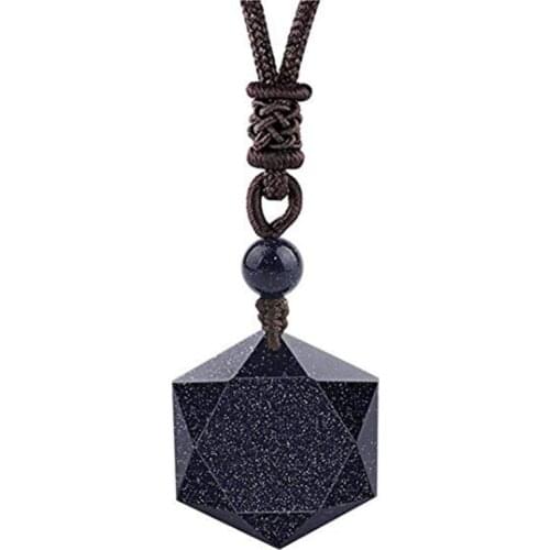 FYJS Unique Jewelry Handmade Twist Rope Chain Hexagon Star of David Blue Sand Stone Pendant Amulet Necklace