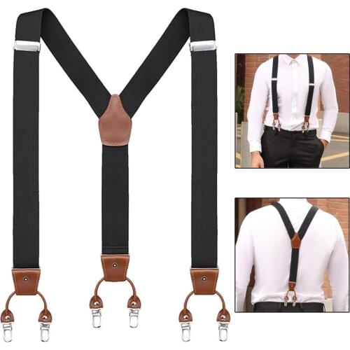 Vintage Leather Suspenders Braces with Metal Clips for Men Adjustable Elastic Shirt Strap Belt Bretelles Pour Homme Tirantes