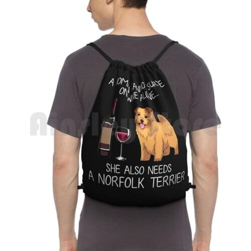 Norfolk Terrier And Wine Funny Dog Backpack Drawstring Bag Riding Climbing Gym Bag Dog Dog Mom Funny Dog Dog And Wine Doggy