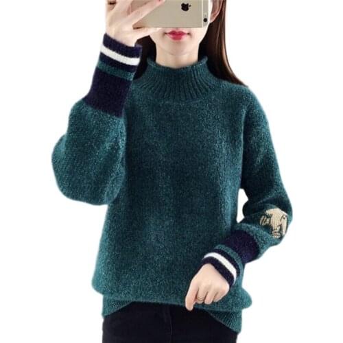 Oversized Womens Autumn Spring Pullovers 2021 Korean Style Solid Female Sweaters Half High Neck Casual Knitted Jumpers Ladies