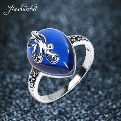 JIASHUNTAI Retro Thai Silver Rings Vintage 925 Sterling Silver Jewelry For Women Flower Design