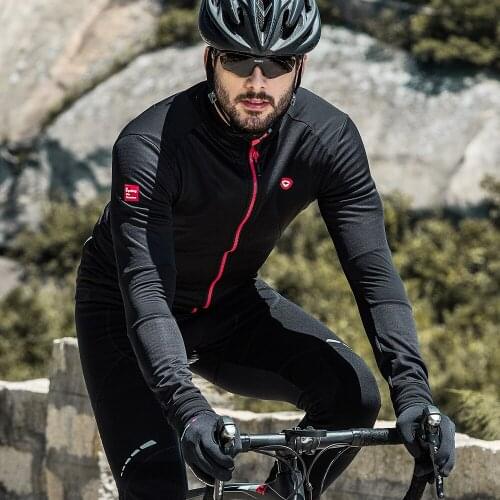 Mens Cycling Jersey Jacket Bike Winter Fleece Thermal Cycling Clothes Windproof Black Warm Cycling Jacket Santic