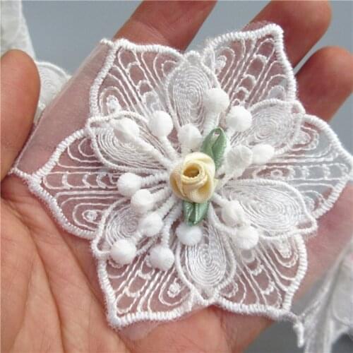10x White 3D 8x8cm Cotton Hexagonal Flower Embroidered Lace Trim Ribbon Sewing Supplies Craft For Children Costumes Decoration