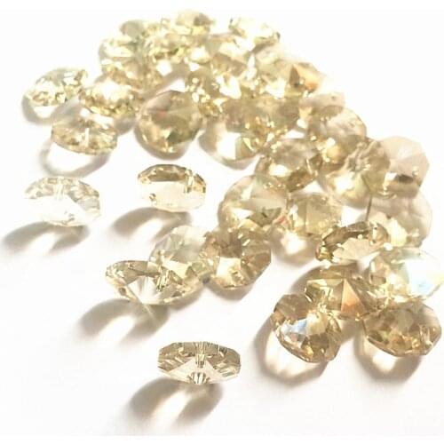 100pcs 14mm Cognac Crystal Octagon Beads 2 Holes For Chandelier Parts Diy Beads Curtain Accessories Wedding Home Decoration