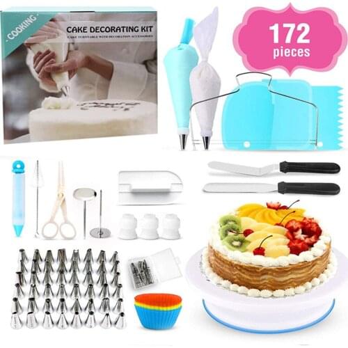 172pcs Cake Turntable Piping Tip Nozzle Pastry Bag Set DIY Cake Decorating Supplies Baking Tools