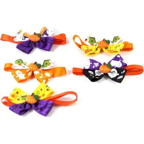 30pcs Halloween Dog Accessories Skull Pumpkin Pet Cat Puppy Bowties Collar Cute Halloween Decoration Products