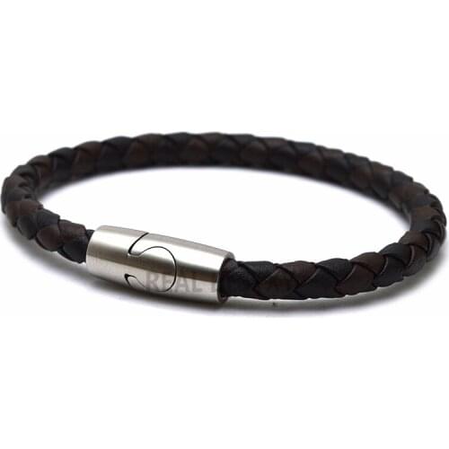 5pcs/lot Leather Bracelet for Men Stainless Steel Magnetic Clasp Wide Bangles New Punk Jewelry leather wristband wholesale