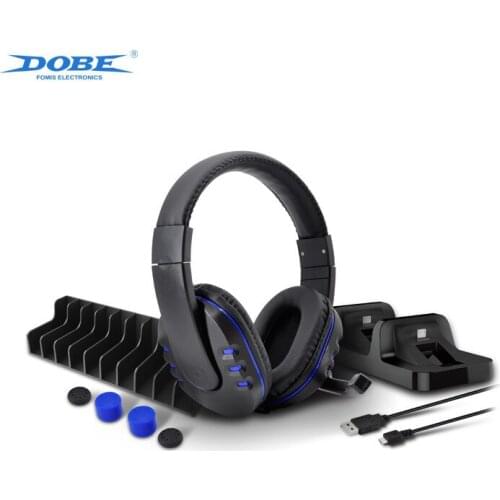 5 in 1 Set Dual Charge Dock*1+Pro& Base Grip*2+Charging Cable*1+Stereo Headset*1+Storage Stand*1 for PlayStation4 PS4/SLIM/PRO