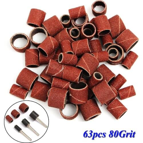 63pcs/set 80Grit Drum Sanding Kit 1/2 3/8 1/4 Inch Sand Mandrels Fit for for Electric Grinder/ Drill Rotary Tools