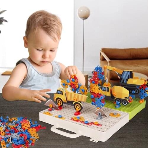 Coolplay Drilling Screw 3D Creative Mosaic Puzzle Toys Building Bricks Toys Kids DIY Electric Drill Set Boys Educational Toy