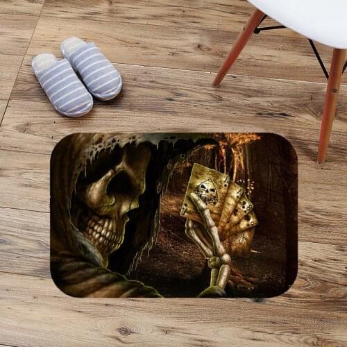 Living Room Door Mat Poker Skull Printed Floor Mat Outdoor Rugs Bathroom Kitchen Carpet Anti-Slip Rug House Doormat