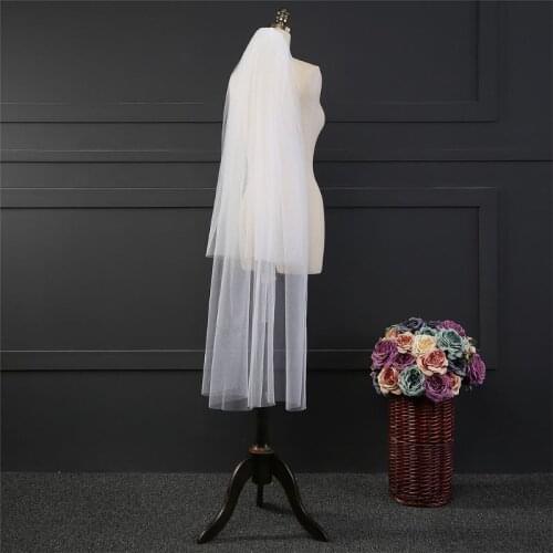 3 Size Double Layer Women Cathedral Wedding Veil 2 Tier Simple European Solid Color Soft Tulle Drape Bridal Veil With Fixed