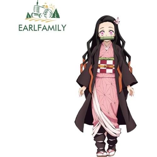 EARLFAMILY 13cm x 5.9cm for Demon Slayer Nezuko Car Stickers Motorcycle Decal Waterproof Car Refrigerators Trunk Windows Decor