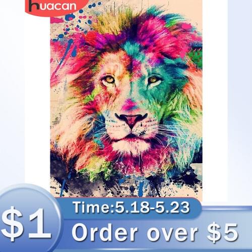 HUACAN DIY Diamond Painting Lion 5D Handmade Gift Full Square/Round Diamond Embroidery Cross Stitch Animal Home Decor