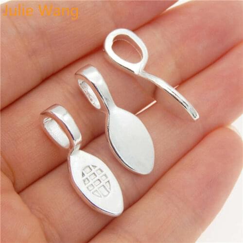 Julie Wang 10PCS Silver Glue On Bail Tag Charms Alloy Pendant Necklace Bracelet Jewelry Making Accessory