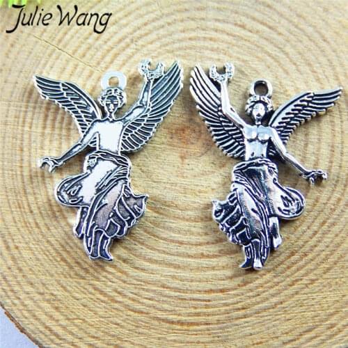 Julie Wang Wholesale 10pcs Antique Colors Alloy Angle Virgin Mary Charms Necklace Pendants Findings Jewelry Making Accessory