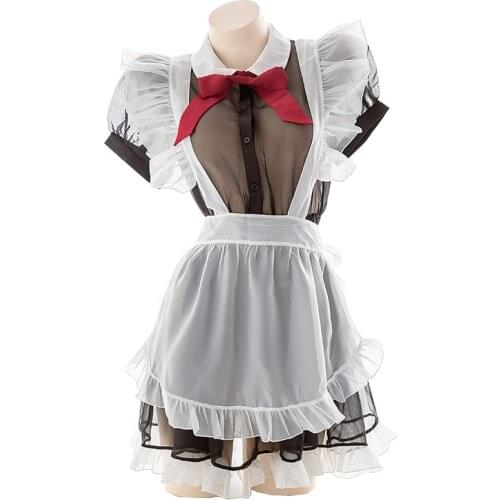 Kawaii Women Sexy Transparent Maid Cosplay Costumes Sexy Lingerie High Quality Temptation Dress with Cute Bowknot