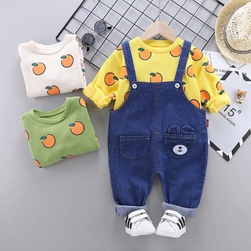 Spring Autumn Baby Boys Girls Clothes full printe Fruits T Shirt Bib Pants overalls 2pcs/set Kids Children Casual Sport Suit set