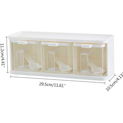 55KF Spice Box With Lid Storage Container, Transparent Handle Kitchen Seasoning With Spoon