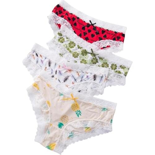 Lace Underwear Girls Knickers Fashion Floral Lingerie Female Seamless Briefs Underpants 3Pcs/set Women Panties Sexy