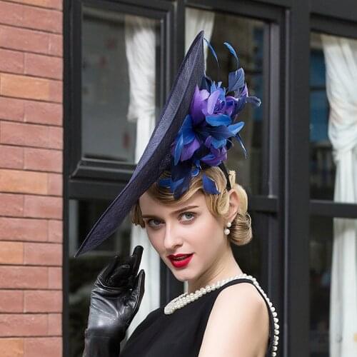 British style linen hats sinamay base for Kentucky derby hat wedding Races hat female hemp yarn banquet headdress bride linen