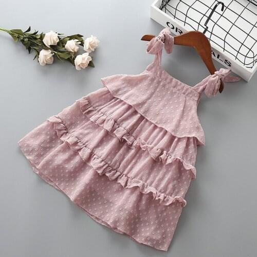 Girl dot princess layered dress Summer children bow knot clothing baby girls birthday casual dresses for 3-8 years kids Cloth