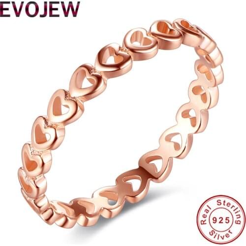 EVOJEW Fashion Rose Gold Heart Stackable Rings For Women Lover Wedding Jewelry Original Sliver 925 Finger Ring Dropshipping
