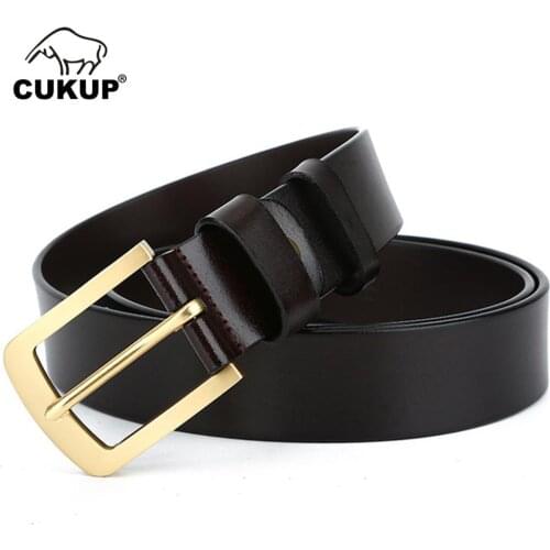 CUKUP Mens Top Quality 100% Pure Cow Cowhide Leather Belts Brass Pin Buckle Metal Belt Retro Styles Accessories for Men NCK701