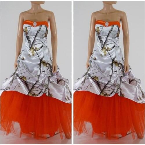 New Orange Skirt White Camo Wedding Dresses Lace Up Back Camouflage Bridal Gowns Custom 2019 Plus Size Vestidos De Marriage