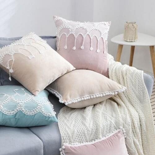 Nordic Style Plush Pillow Ins Pink Girl Princess Lace Pillowcase Sofa Princess Room Cushion Bedside Decorative Pillow