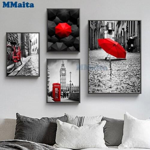 Full square, round diamond painting London city umbrella call box wall art diamond painting cross stitch home decor GG5275