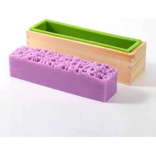 Rectangular Silicone Soap Mold Craft Embossed with Wooden Box and Flower Mat Soap Making Tool