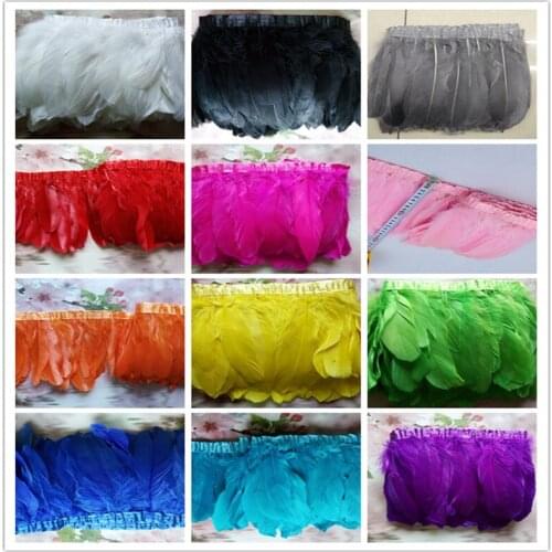 Goose feathers trim long 2 yards / lot stained goose feathers ribbon 15~18 cm goose feather dance DIY decoration