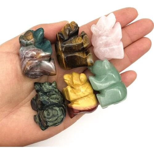Cute 1PC Natural Ocean Jasper Aventurine Tiger Eye Stone Rose Quartz Crystal Cute Carved Bear Figurine Natural Quartz Crystals