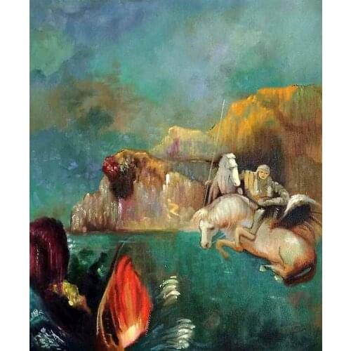 Symbolism Famous Canvas Wall Painting Saint George and The Dragon, 1909 by Odilon Redon Home Decor Art Painting by Hand Painted