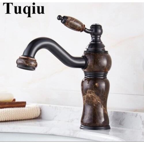 Basin Faucet Black Oil Crane Brass Jade Body 360 Degree Swivel Bathroom Basin Faucet Deck Mount Counter top Water Mixer Tap