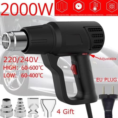 Heat Gun 2000W Professional Hot Air Gun 60- 600 Variable Temperature with 2 Adjustable Temperature Modes for Shrinking PVC Str