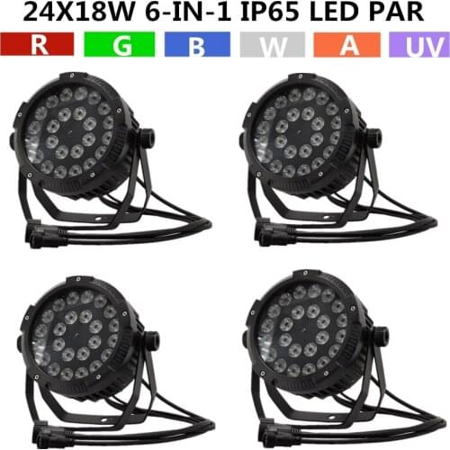 4PCS/ 24X18W waterproof Par/ RGBWA+UV 6-in-1 LED PAR LIGHT DMX LED wash light professional stage DJ equipment disco light