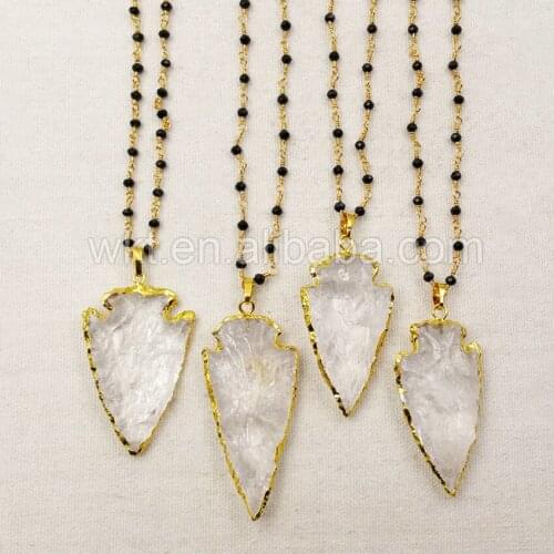 WT-N891 Big Size 2inch Arrowhead Crystal Necklace with black rosary chain Necklace,Gold Crystal Stone Necklace for Women Jewelry