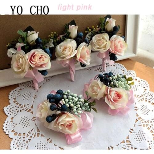 YO CHO Good Luck Red Artificial Wrist Flower Bridesmaid Sisters Hand Flowers Fake Bride Flowers Wedding Decoration Prom Party
