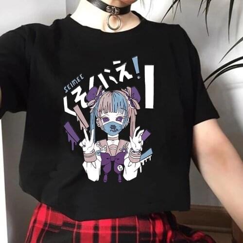 Goth Anime Tshirt Tee Aesthetic Women T-shirt Punk Grunge Streetwear Ladies Gothic Top Manga T Shirt Harajuku Clothes Y2k Female