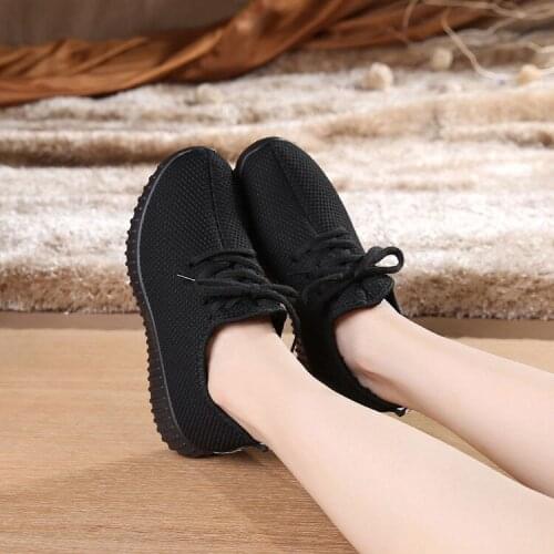 Large size black work shoes spring and autumn non-slip womens shoes flat bottom running shoes soft bottom sports casual shoes