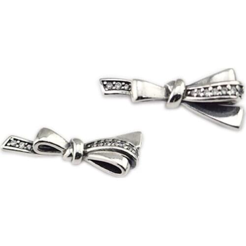 Brilliant Bows Stud Earrings Fashion 925 Sterling Silver Earrings for Women Charm Jewelry Clear CZ Crystal Girls Earrings 2019
