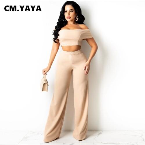 CM.YAYA Women Solid Sweatsuit High Streetwear Straight Pants and Crop Tops Matching Two 2 Piece Set Party Sexy Tracksuit Outfits