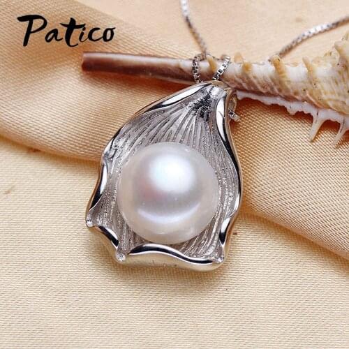 New Statement Women Elegant Big Freshwater Pearl Pendant Necklaces 925 Sterling Silver Korean Concise Chain Wedding Jewelry